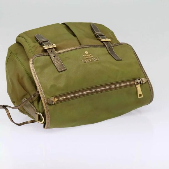 PRADA Shoulder Bag Nylon Khaki Gold Auth - Picture 6 of 16